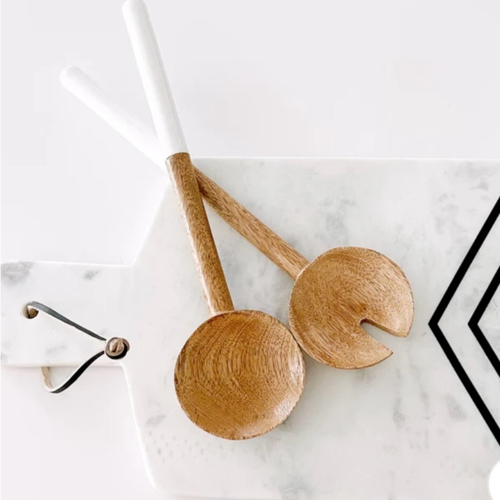 Palmer Wood + White Salad Servers, Set of 2